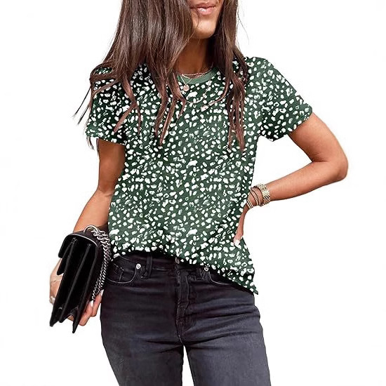 Women's Casual Polka Dot Leopard Floral Print Top