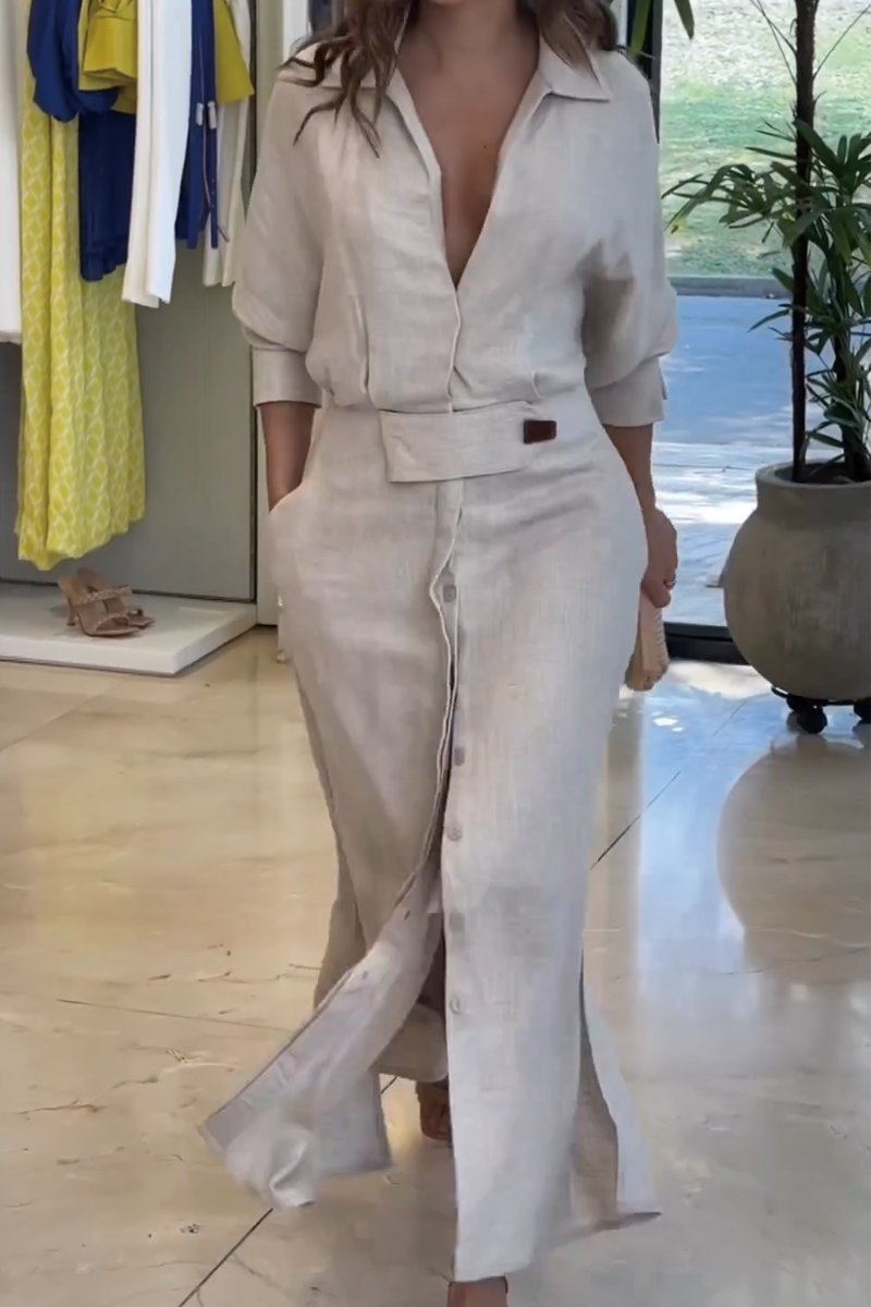 Solid Color Cotton and Linen Maxi Dress