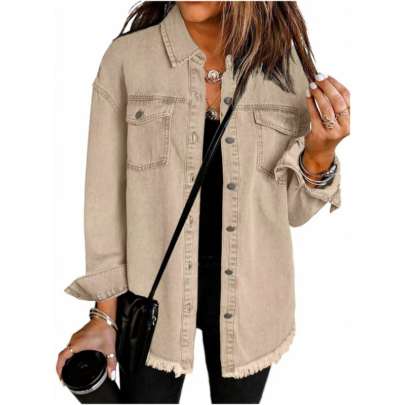 Women's Raw Edge Ripped Denim Jacket