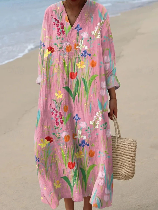 Lekka sukienka midi damska z dekoltem w serek