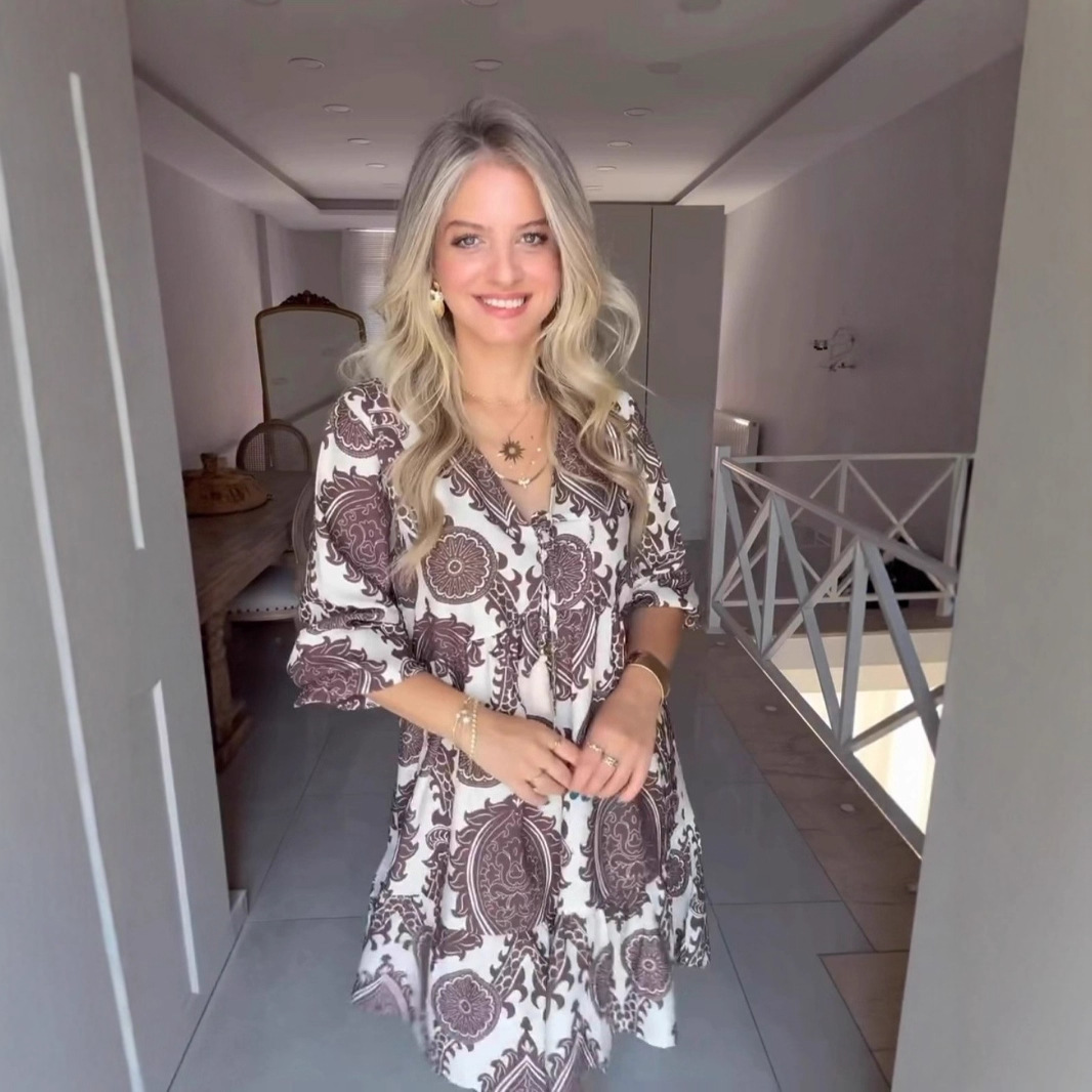 Printed V-neck ethnic pattern dress