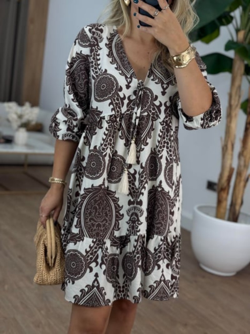 Printed V-neck ethnic pattern dress