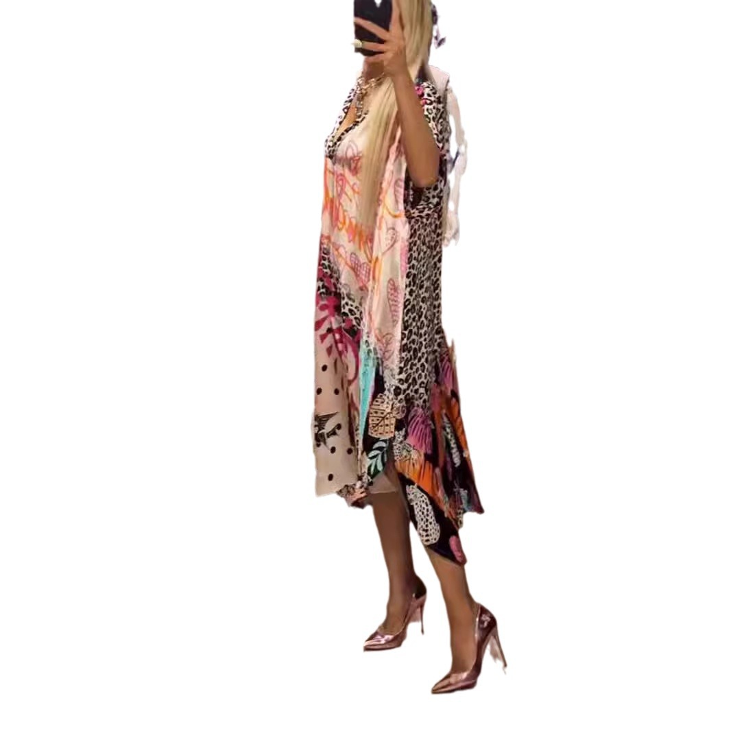 Casual Leopard Colorful Print Deep V Dress