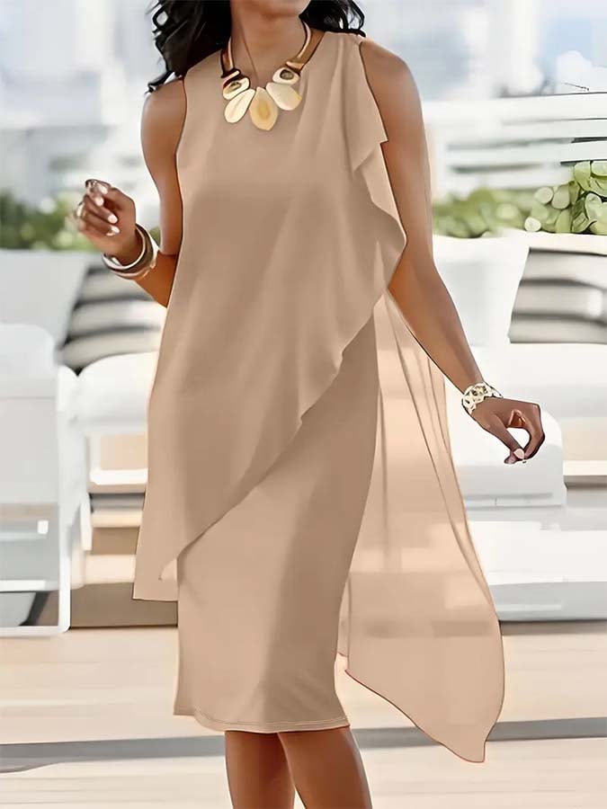 Elegancka damska sukienka w jednolitym kolorze z łączeniem