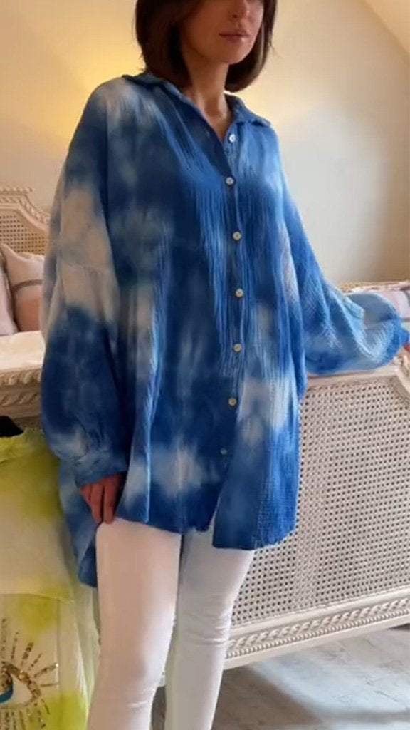 Koszula tie-dye z cekinami i motywem złego oka