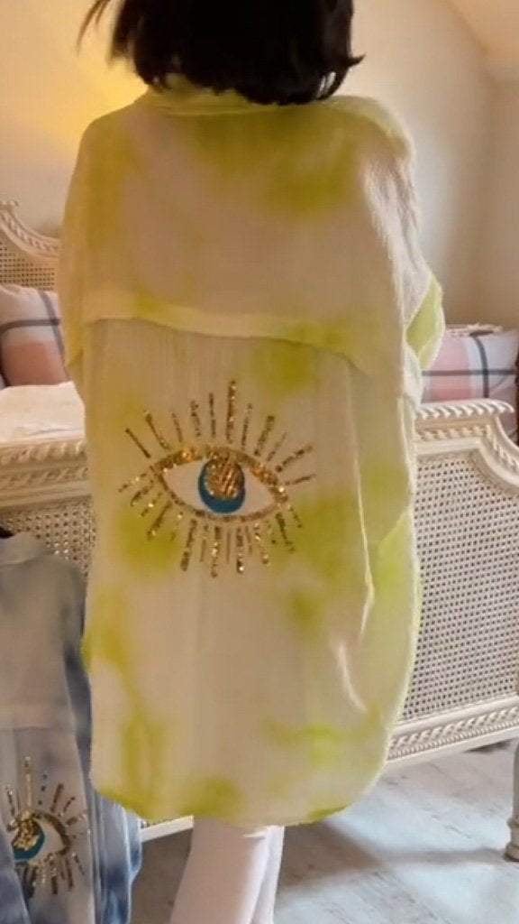 Koszula tie-dye z cekinami i motywem złego oka