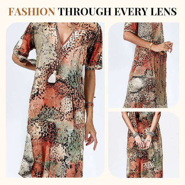 ?️?Jasna sukienka średniej długości z nadrukiem w panterkę