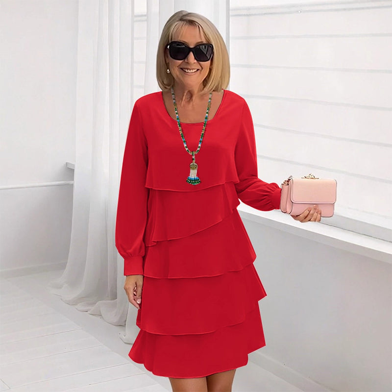 Sukienka damska z długim rękawem i falbankami, wielowarstwowa