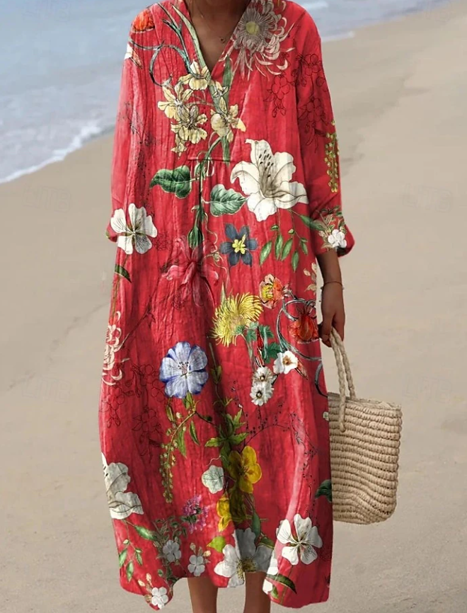 Lekka sukienka midi damska z dekoltem w serek