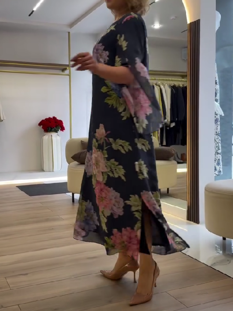 Niepowtarzalna sukienka maxi z kwiatowym nadrukiem