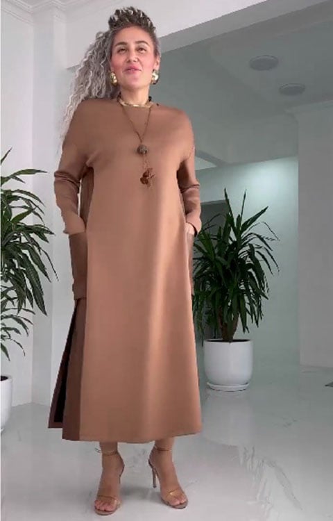 Damska swobodna luźna skórzana sukienka z kieszeniami