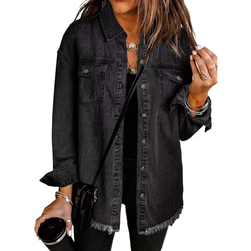 Women's Raw Edge Ripped Denim Jacket